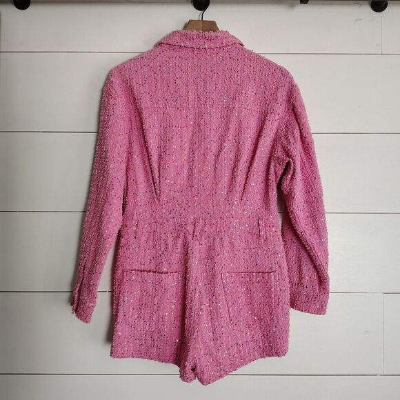 Pink Concert Utility Romper Jumpsuit Barbiecore Festival Sequins Swiftie Small - Picture 4 of 9